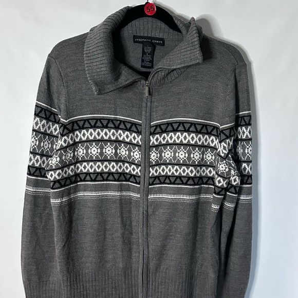 Cardigan Zipper Size L Gray White - Picture 1 of 6